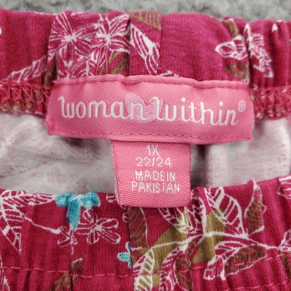 Woman Within Leggings Pants Floral Womens Plus Size 1X 22/24 Stretch Pink - Picture 2 of 9